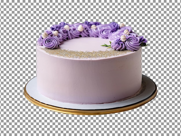 Tasty decorated lavender cake isolated on transparent background