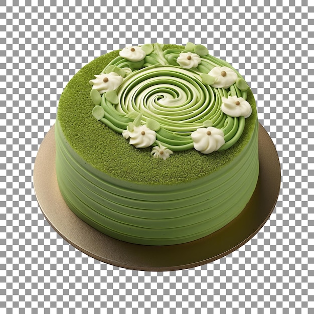 Tasty decorated matcha green tea cake isolated on transparent background