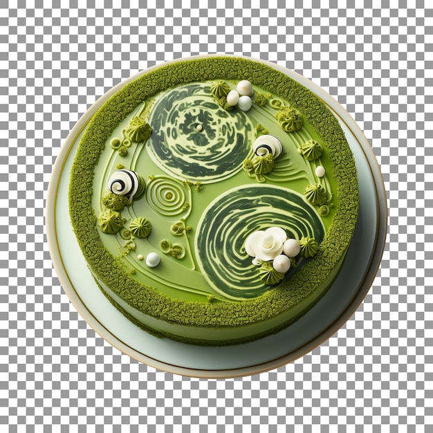 Tasty decorated matcha green tea cake isolated on transparent background