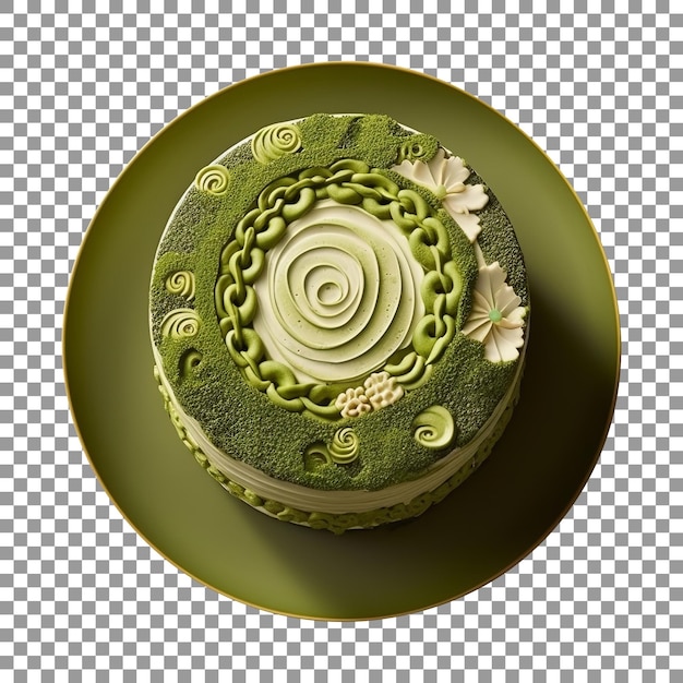 Tasty decorated matcha green tea cake isolated on transparent background