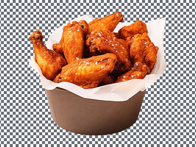 Tasty deep fried chicken wings in buckets isolated on transparent background