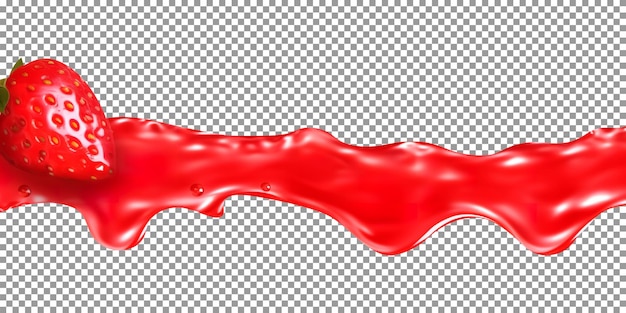 Tasty dripping red syrup isolated on a transparent background