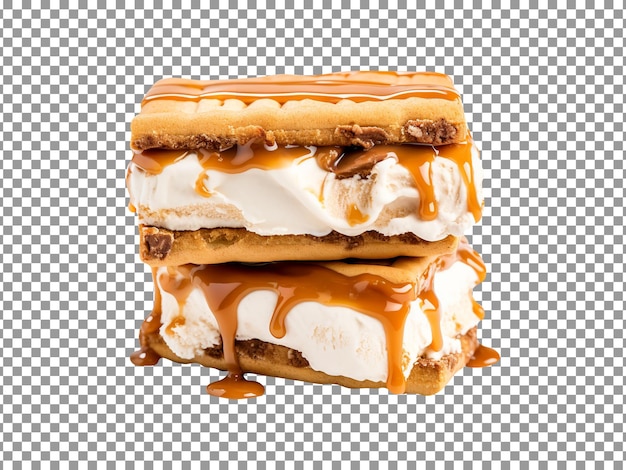 Tasty dulce de leche ice cream sandwich isolated on transparent background