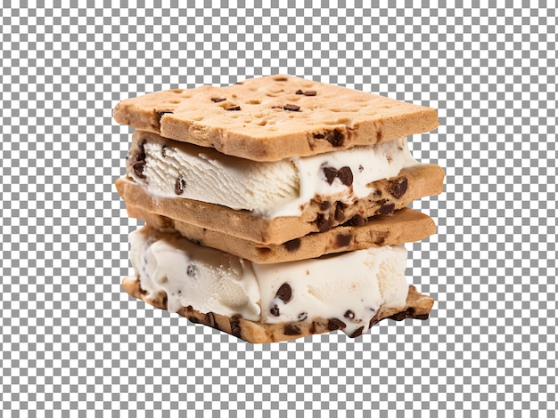 Tasty espresso chip ice cream sandwich isolated on transparent background