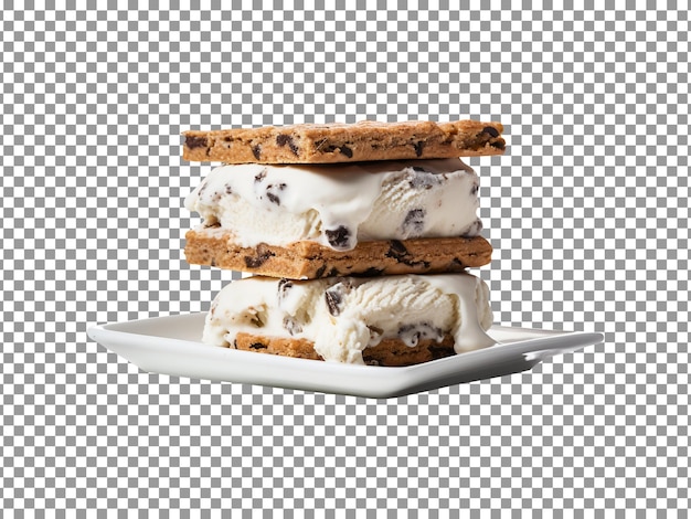 Tasty espresso chip ice cream sandwich isolated on transparent background