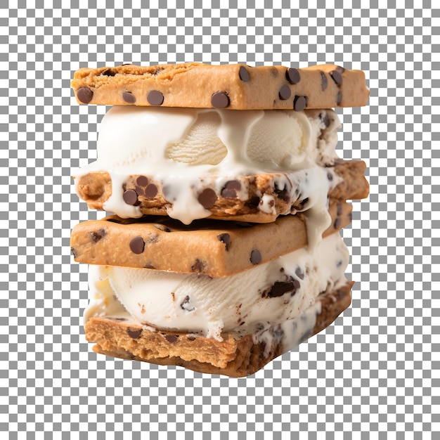 Tasty espresso chip ice cream sandwich isolated on transparent background