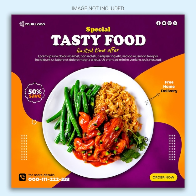 tasty food social media template design