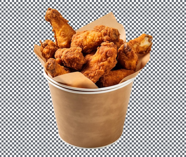 Tasty fried chicken wings bucket isolated on transparent background