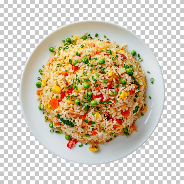 PSD tasty fried vegetable rice in a plate isolated on a transparent background