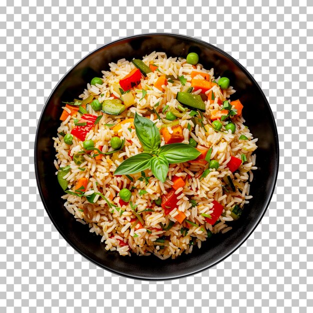 PSD tasty fried vegetable rice in a plate isolated on a transparent background