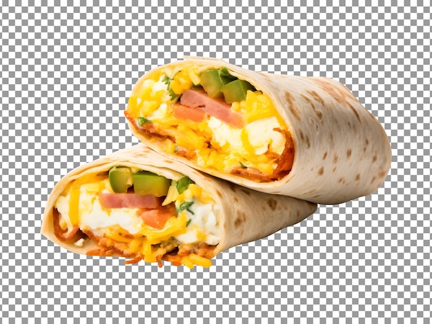 Tasty ham and egg breakfast burrito isolated on transparent background