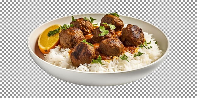 Tasty home made kofta rice plate isolated on transparent background