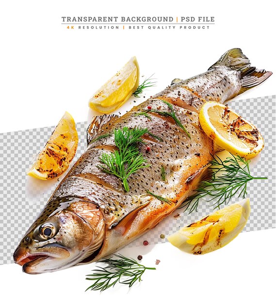 Tasty homemade roasted crucian carp with rosemary and lemon on white background