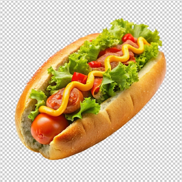 tasty hot dog with vegetables isolated on white background