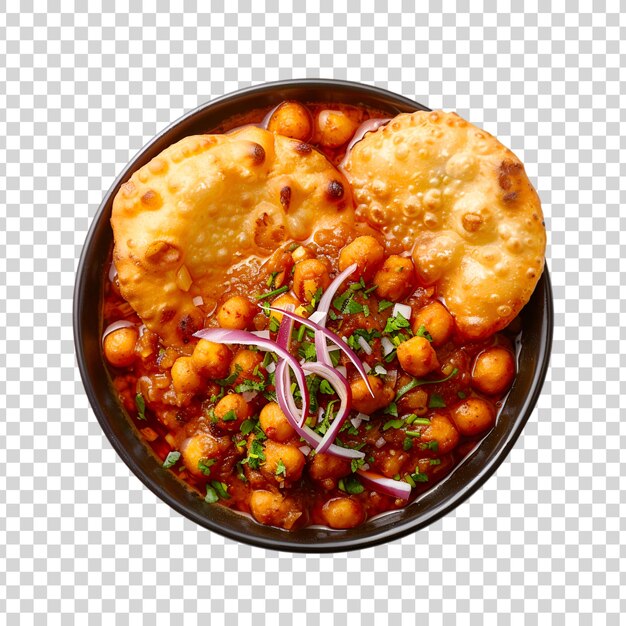 Tasty Indian Chole Bhature in a bowl on a white background