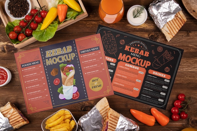 Tasty kebab menu arrangement above view