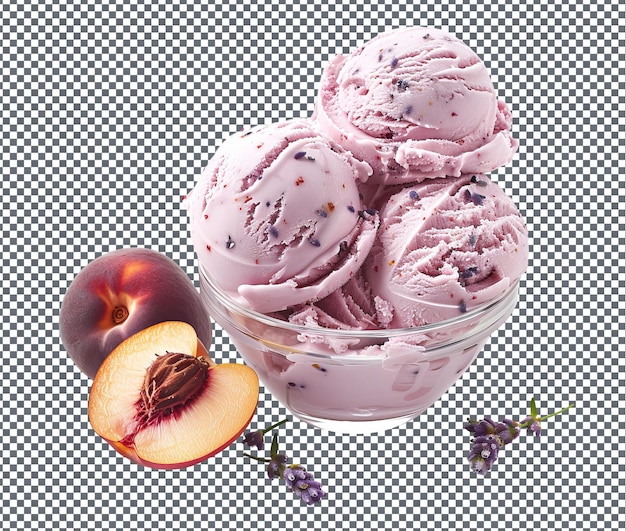 PSD tasty lavender peach ice cream isolated on transparent background