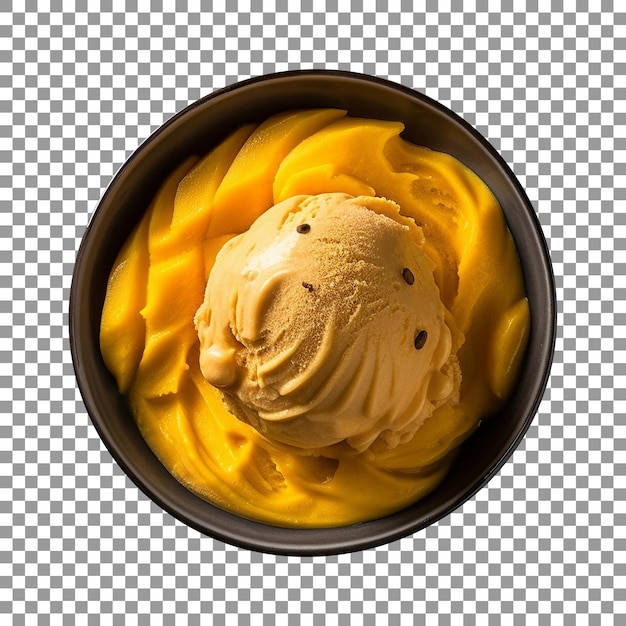 PSD tasty mango ice cream scoop in bowl isolated with transparent background