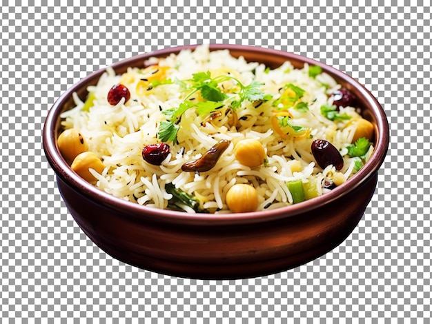 Tasty matar or green pea pulao bowl isolated on transparent background