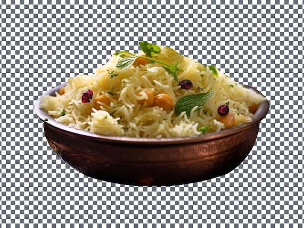 Tasty matar pulao in clay pot isolated on transparent background