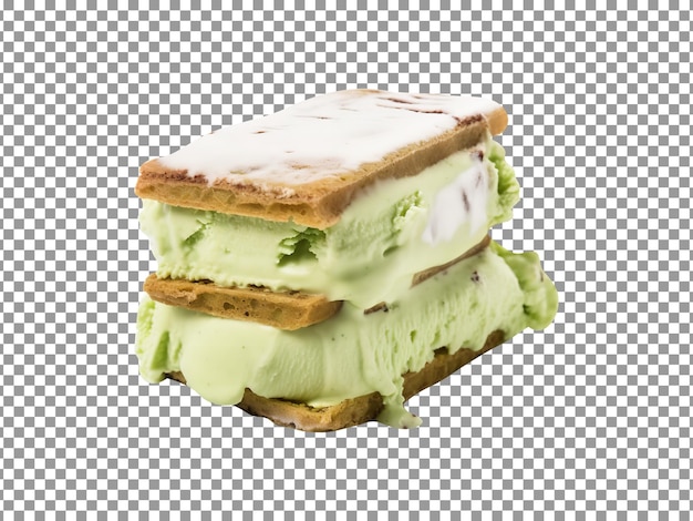 Tasty matcha green tea ice cream sandwich isolated on transparent background