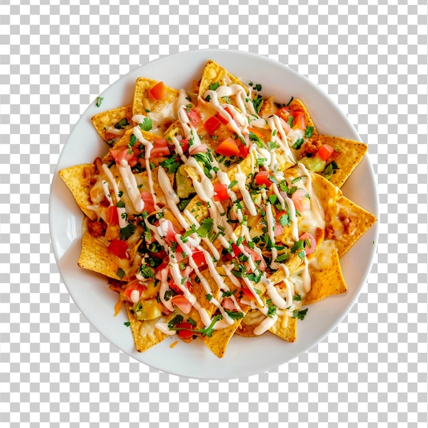 Tasty Mexican Nachos served in a plate on a transparent background