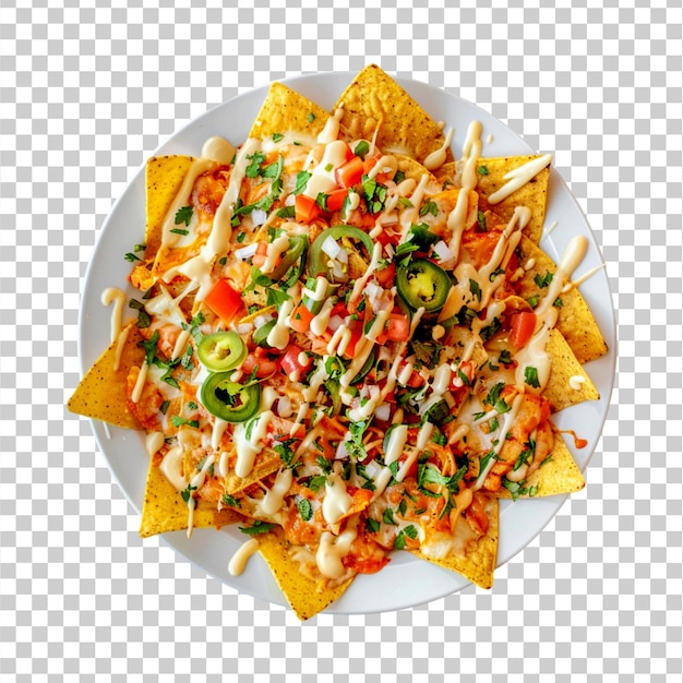 Tasty Mexican Nachos served in a plate on a transparent background