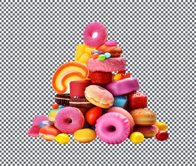 Tasty mix candy treats isolated on transparent background