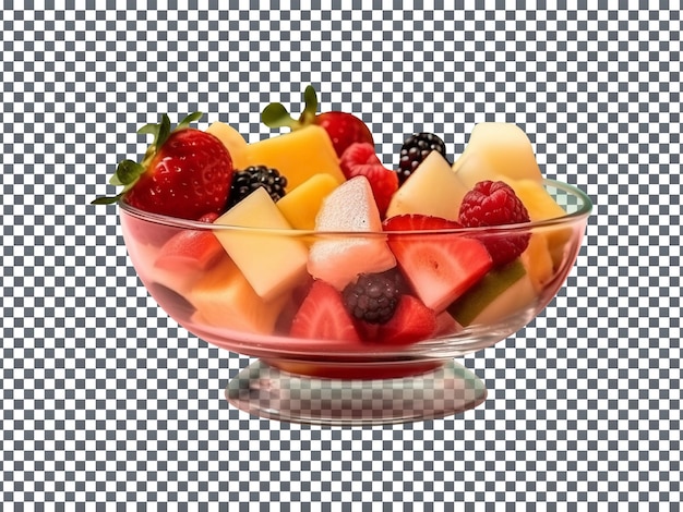 Tasty mix fruit salad in glass bowl isolated on transparent background