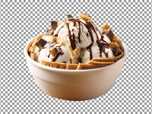 Tasty moose track ice cream bowl isolated on transparent background