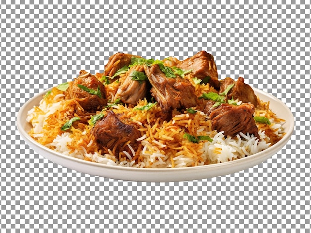 Tasty mutton biryani isolated on transparent background