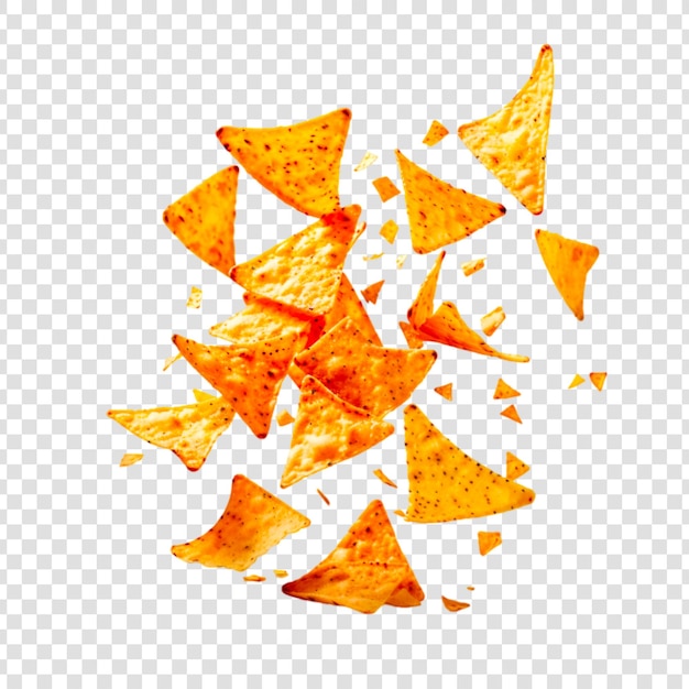 PSD tasty nacho or tortilla chips falling on a transparent background