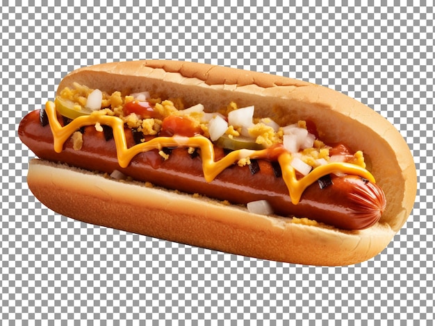 Tasty onion hotdog isolated on transparent background