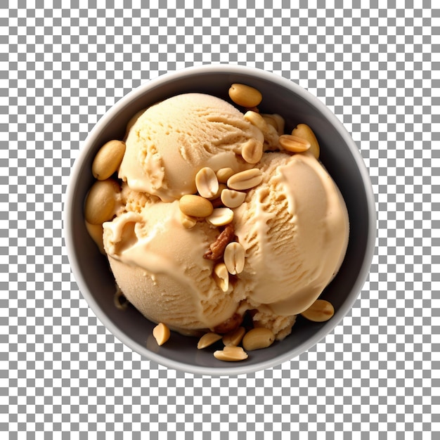 Tasty peanut butter ice cream bowl isolated on transparent background