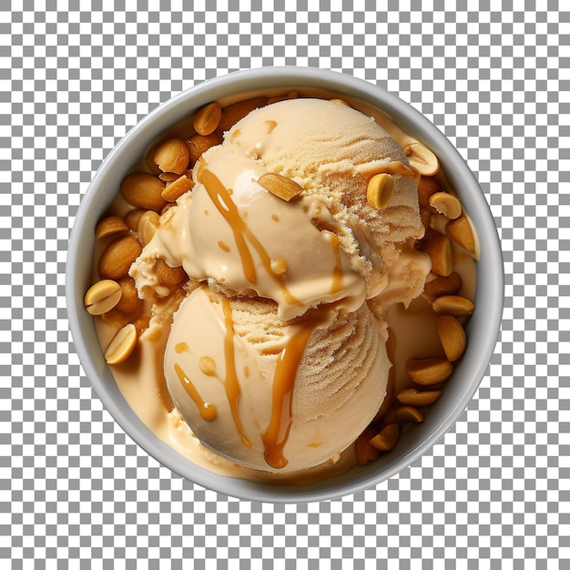 Tasty peanut butter ice cream bowl isolated on transparent background