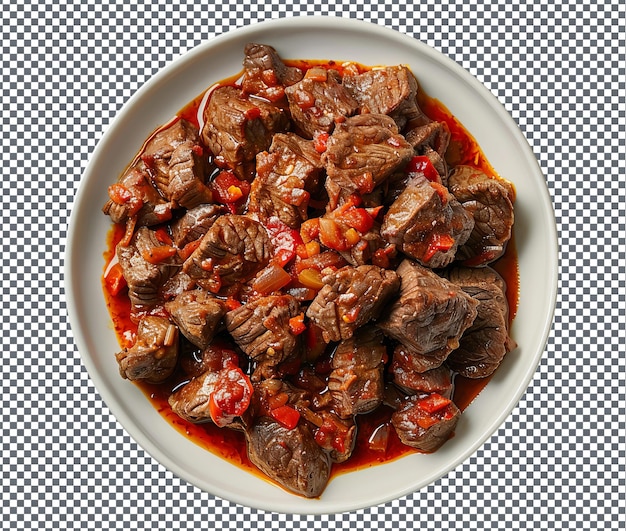 PSD tasty and piquant beef in sambal sauce isolated on transparent background