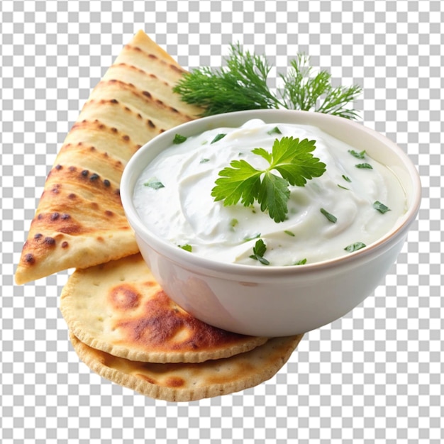 Tasty Pita Chips and Dip isolated on transparent background