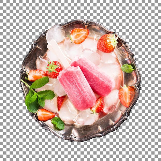 Tasty popsicle ice cream in a bowl with transparent background