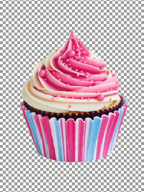 Tasty raspberry cupcake with a pink frosting on transparent background