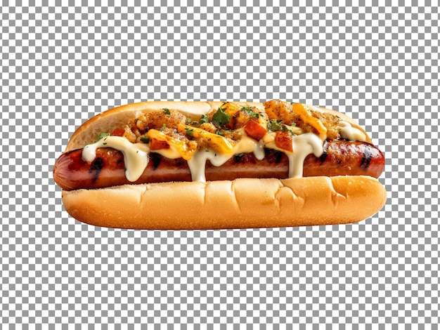 PSD tasty sauces hotdog isolated on transparent background