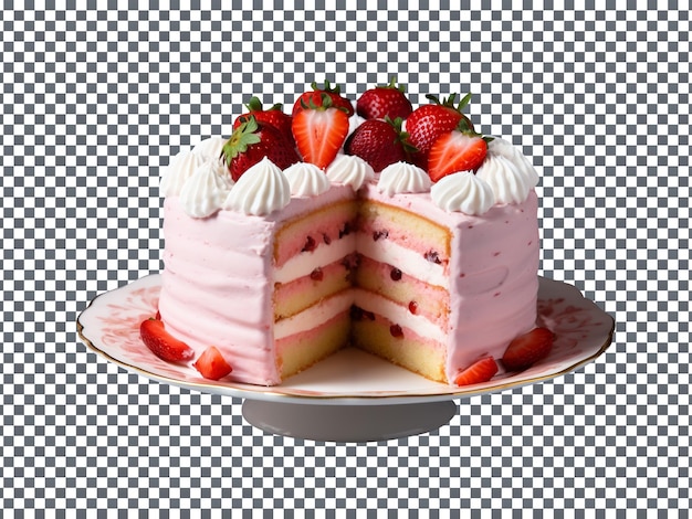 Tasty strawberry cake and fresh strawberries against a transparent background