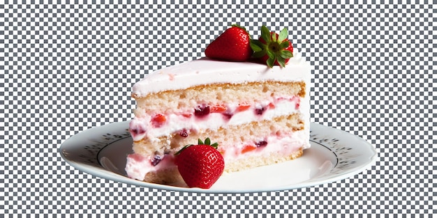 Tasty strawberry cake slice isolated on transparent background