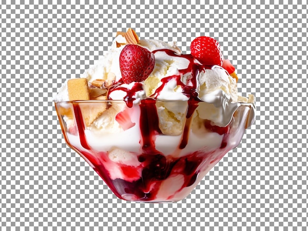 Tasty strawberry sundae isolated on transparent background