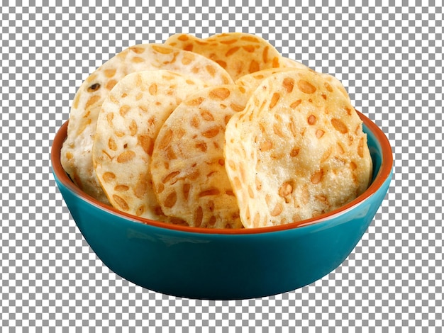 Tasty tempeh chips in a bowl with transparent background