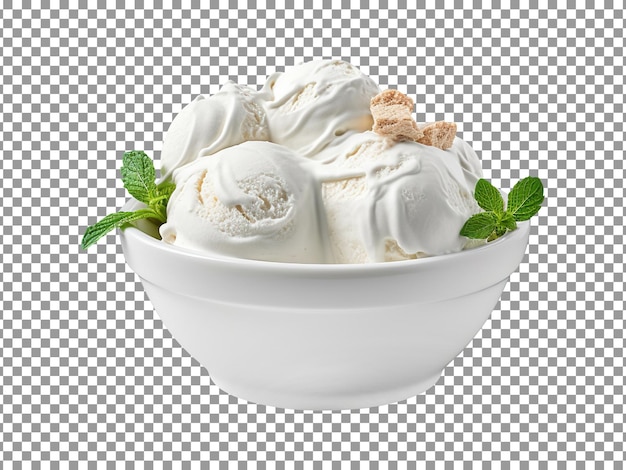 Tasty vanilla ice cream with nuts on transparent background