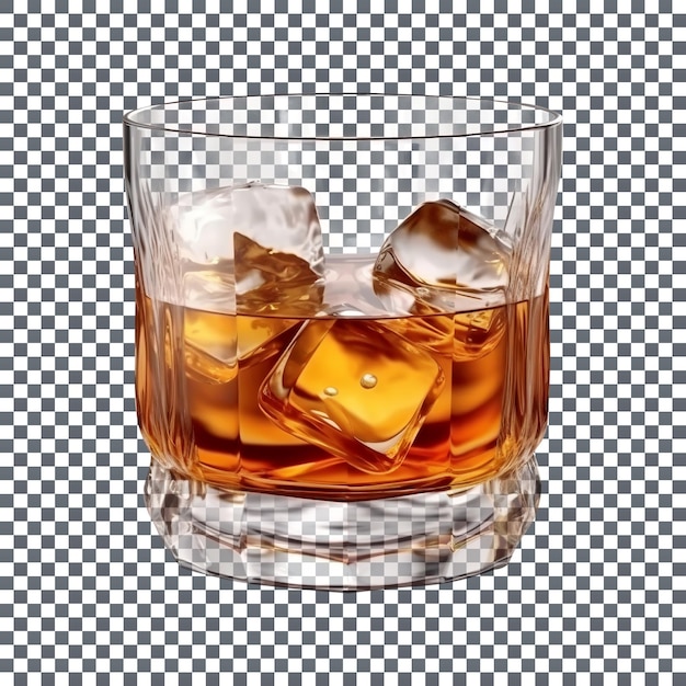 Tasty whisky glass with ice cubes isolated on transparent background