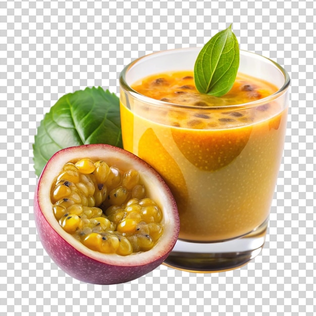 PSD tasty yellow a glass of tangy passion fruit isolated isolated on transparent background