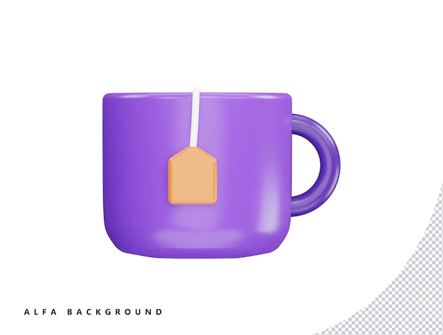 Tea bag and Cup with 3d vector icon cartoon minimal style illustration