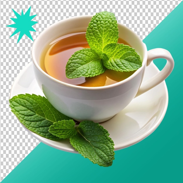 PSD tea composition with mint leaf on transparent background