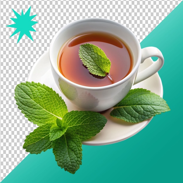 tea composition with mint leaf on transparent background